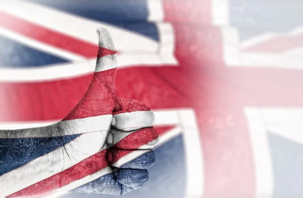 Hand ok teken met Britse vlag — Stockfoto