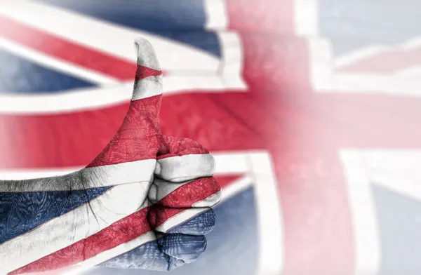 Hand OK sign with UK flag — Stock Photo, Image