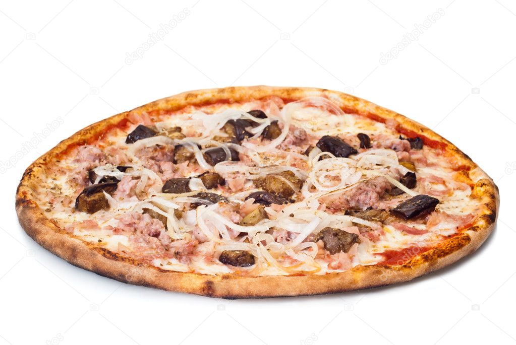 home pizza with sausage and eggplant