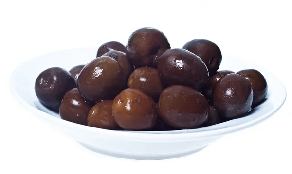 Brown olives in bowl isolated — Stock Photo, Image