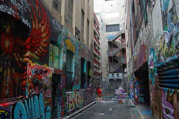 Graffiti em paredes de Melbourne rua da cidade — Fotografia de Stock
