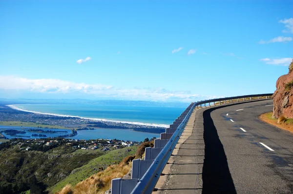 道路ターン オーシャン ビュー クライストチャーチ — ストック写真