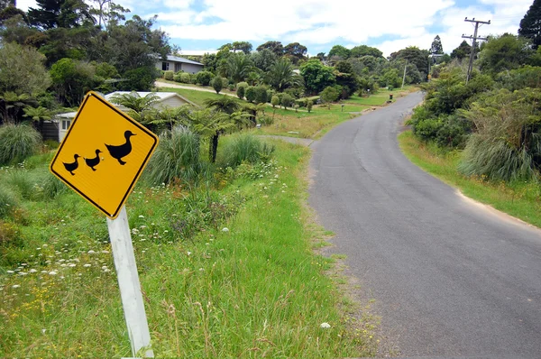 Gele eend weg teken landelijk gebied — Stockfoto