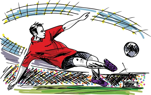 Jugador de fútbol pateando pelota. Ilustración vectorial — Vector de stock