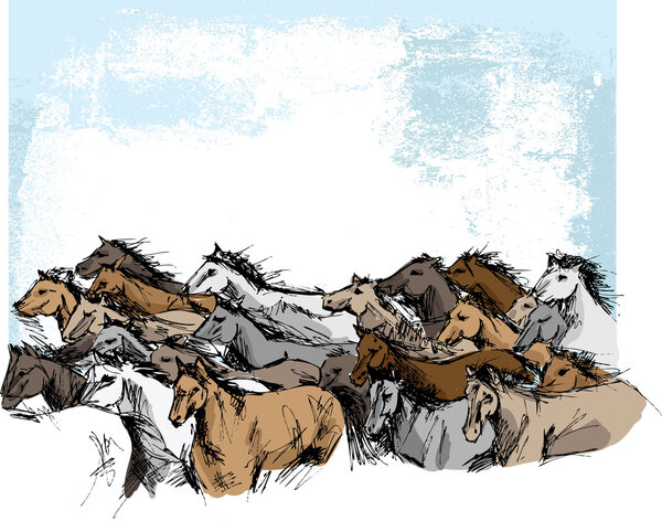 Sketch of horses running