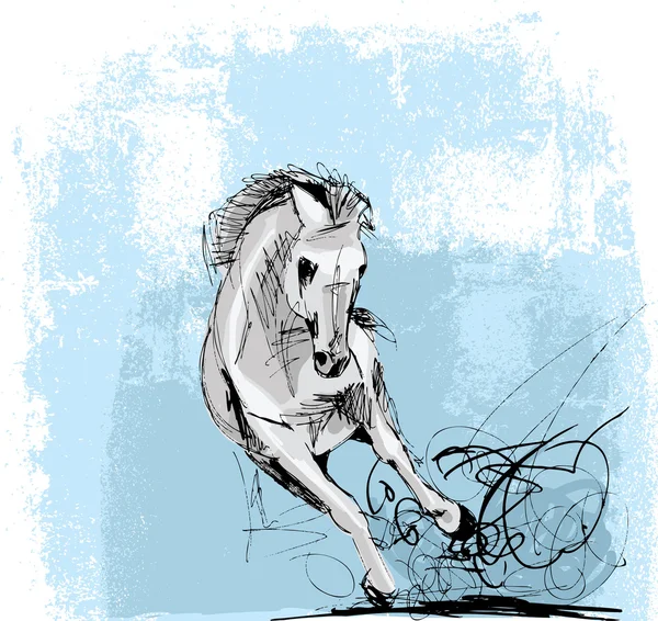 Ескіз білого коня, що біжить — стоковий вектор