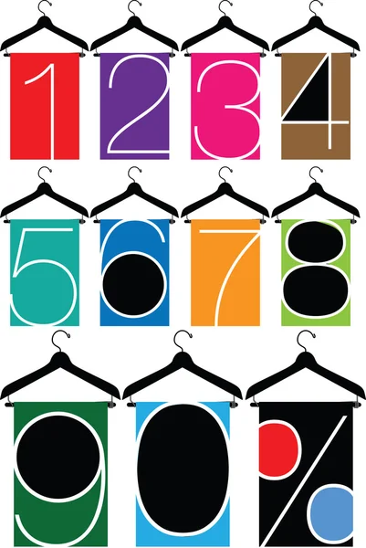 Clothes with numbers, hanger illustration — Stock Vector