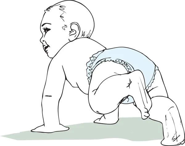 Illustration av krypande pojke i blöja — Stock vektor
