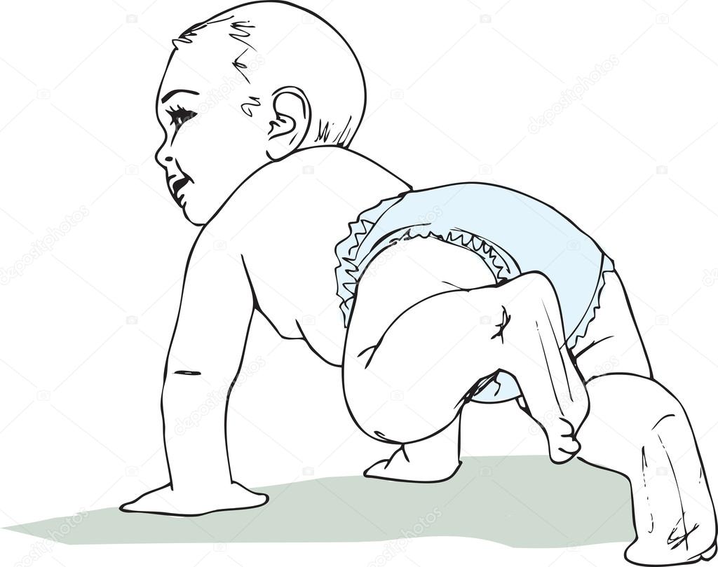 Illustration of Crawling baby boy in diaper