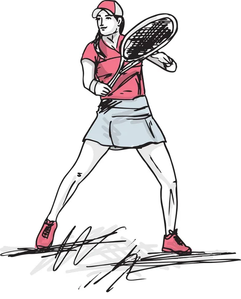 Sketch of woman playing tennis. Vector illustration — Stock Vector