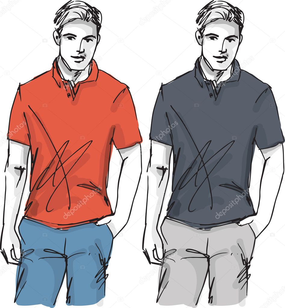 Sketch of fashion handsome man. Vector illustration