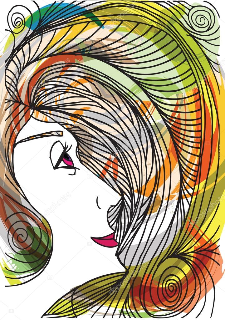 Abstract sketch of woman face. Vector illustration