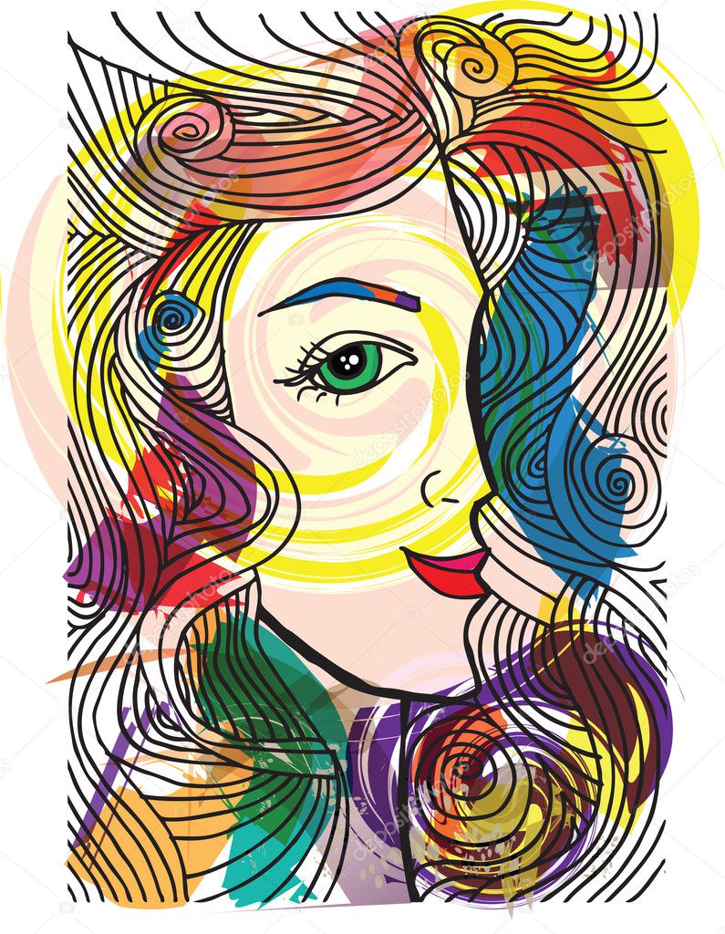 Abstract sketch of woman face. Vector illustration.