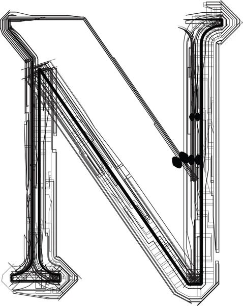 Carattere tecnologico. LETTERA N — Vettoriale Stock