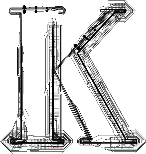 Technológiai betűtípus. A K betűs — Stock Vector