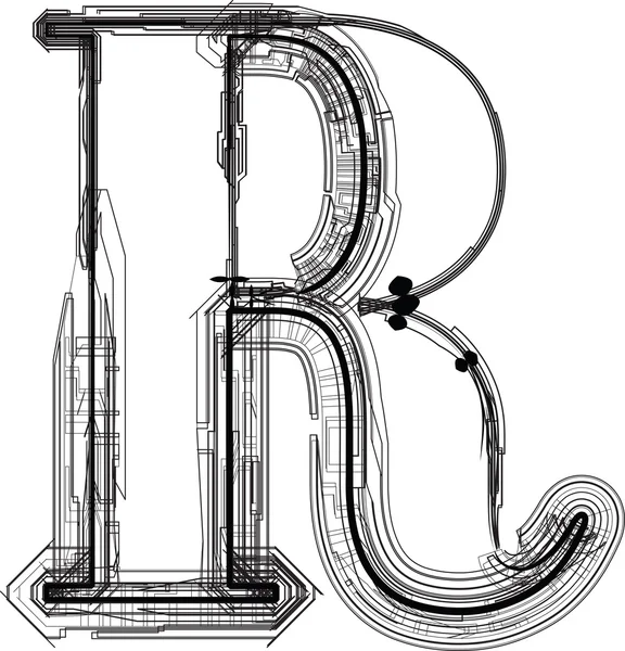 Tekniska teckensnitt. bokstaven r — Stock vektor