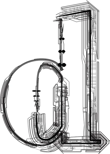 Technologické písmo. písmeno d — Stockový vektor