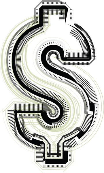 Police technologique dollar symbole — Image vectorielle
