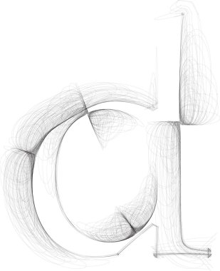 El çizimi yazı tipi. D harfi vektör illüstrasyonu