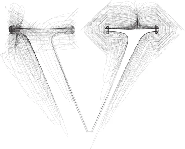 Trage de mână font. LETTER v. Ilustrație vectorială — Vector de stoc