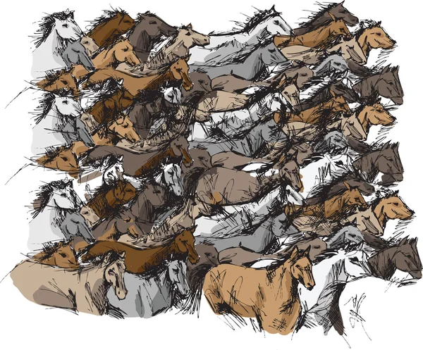 Эскиз бегущих лошадей — стоковый вектор