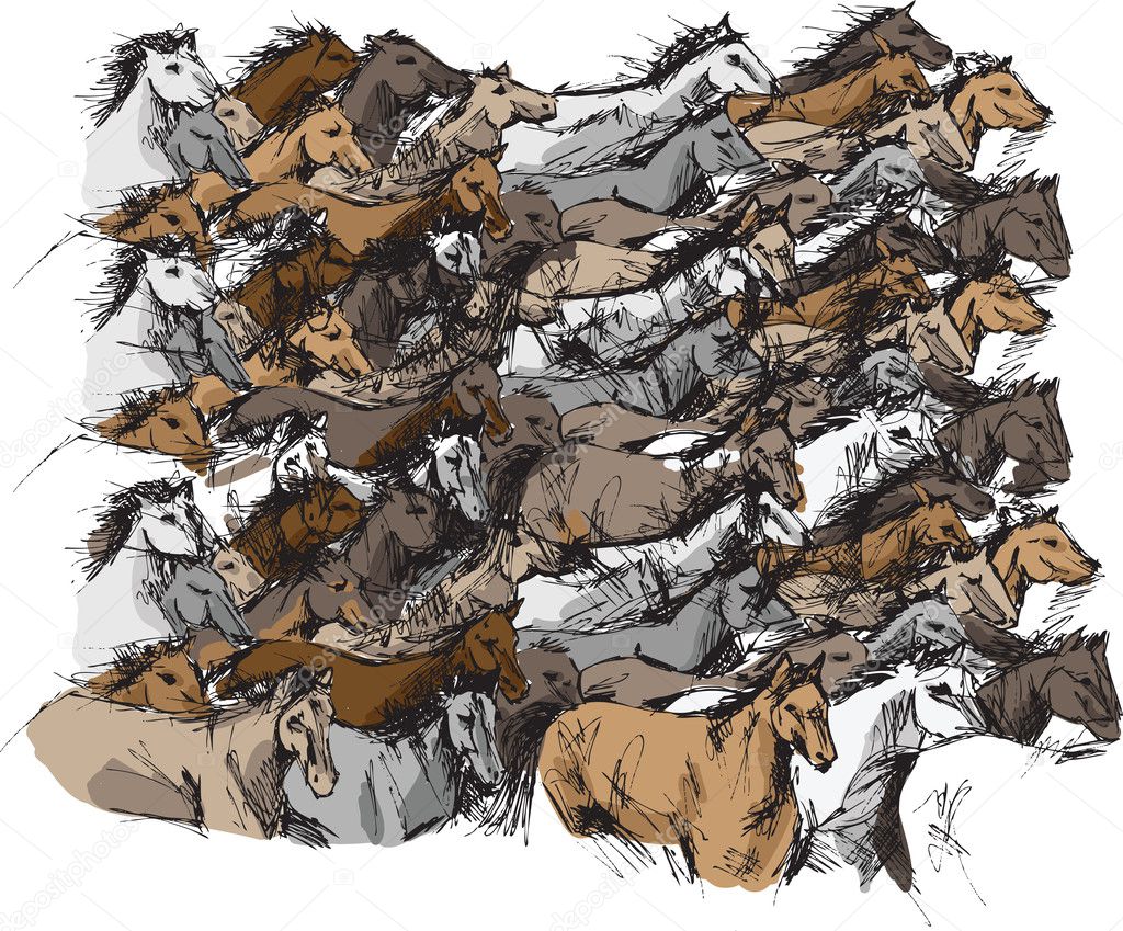 Sketch of horses running