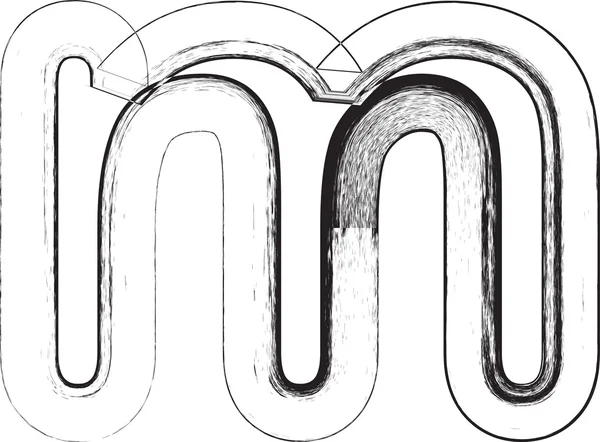 Гранж шрифт. Буква m — стоковый вектор