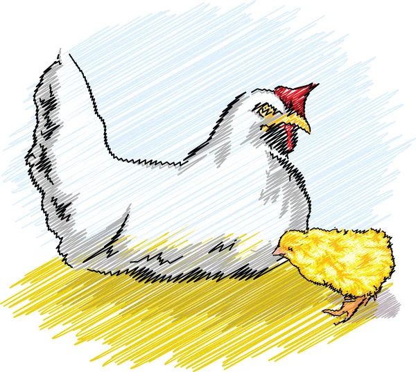 Pollo en una granja avícola — Vector de stock