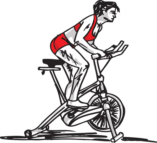 Boceto de Mujer en bicicleta de entrenamiento estacionario — Vector de stock