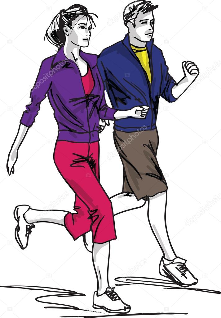 Sketch of couple marathon runners