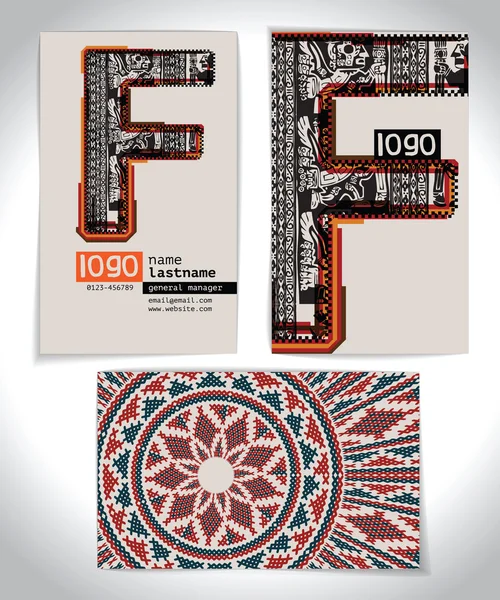 Diseño de tarjetas de visita antiguas LETTER F — Archivo Imágenes Vectoriales