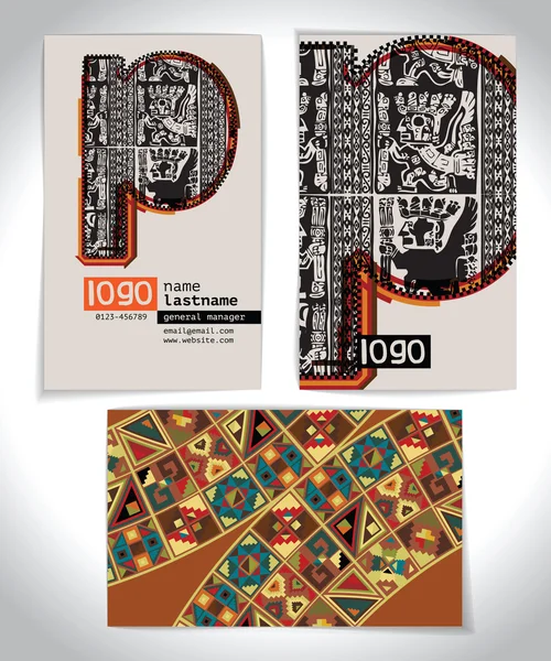 Diseño de tarjetas de visita antiguas LETTER P — Archivo Imágenes Vectoriales
