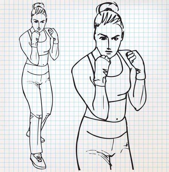 Frau Boxer Skizze Illustration — Stockvektor