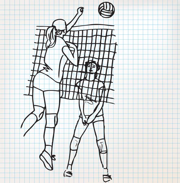 Kızlar voleybol oynarken illüstrasyon kroki — Stok Vektör