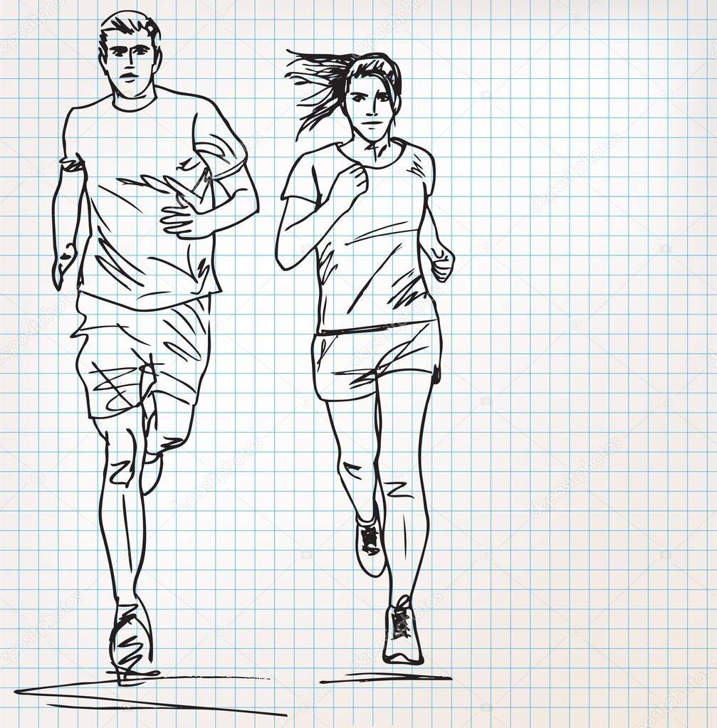 female and male runner sketch illustration