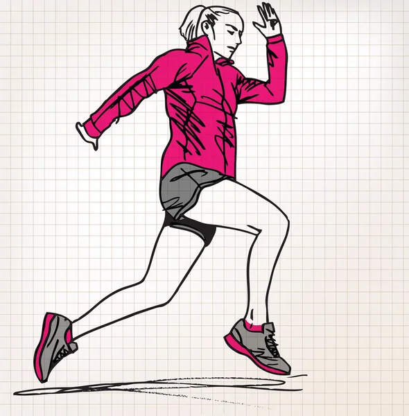 Ilustrasi sketsa pelari wanita - Stok Vektor