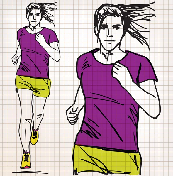 Female runner sketch illustration — Stock Vector