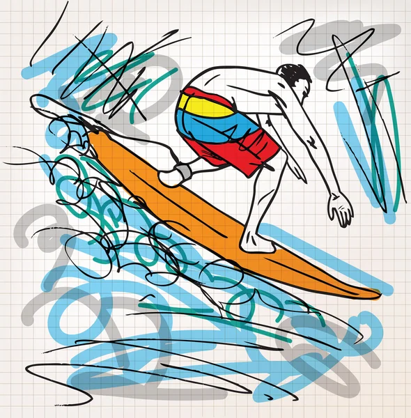 Illustrazione schizzo surf — Vettoriale Stock