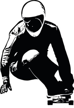 Genç kaykaycı bir kaykay vektörü illüstrasyonuyla bir numara yapıyor.