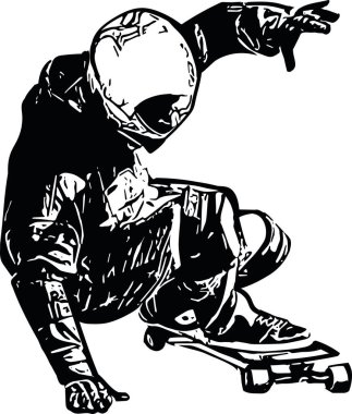 Genç kaykaycı bir kaykay vektörü illüstrasyonuyla bir numara yapıyor.