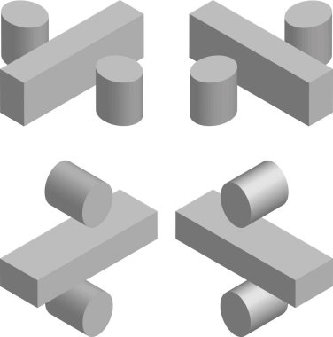 Isometric sembolü. Logolar, amblemler, monogramlar yaratmak için bir şablon. Siyah ve beyaz. 3B sanat sembolü illüstrasyonu