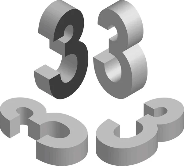 等距3号用于创建标识 单字的模板 黑人和白人 3D艺术符号图解 — 图库矢量图片