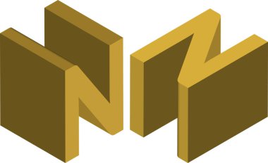 Logolar, amblemler, monogramlar için Isometric harf N şablonu. Siyah ve beyaz. 3B sanat sembolü illüstrasyonu