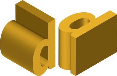 Logolar, amblemler ve monogramlar yaratmak için kullanılan D harfi şablonu. Siyah ve beyaz. 3B sanat sembolü illüstrasyonu