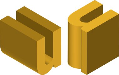 Logolar, amblemler, monogramlar için Isometric harf U şablonu. Siyah ve beyaz. 3B sanat sembolü illüstrasyonu
