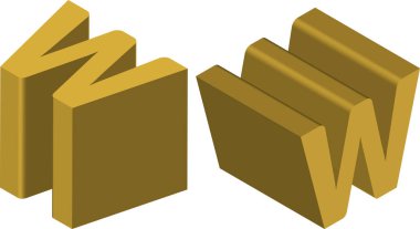 Logolar, amblemler ve monogramlar yaratmak için Isometric harf W şablonu. Siyah ve beyaz. 3B sanat sembolü illüstrasyonu