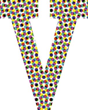 Renkli yarım ton yazı tipi tasarımı LETTER V vektör çizimi