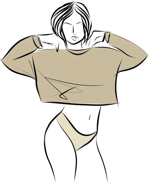 Vrouw Ondergaat Een Stevig Icoon Vrouwenondergoed Geïsoleerd Wit Shirt Slipje — Stockvector