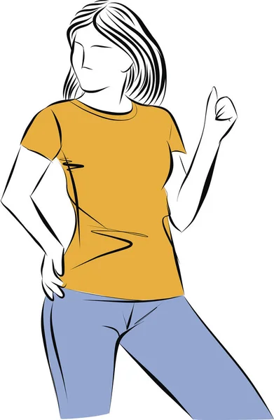 Modevrouw Schets Hand Getekend Mooie Jonge Vrouw Met Shirts Jeans — Stockvector