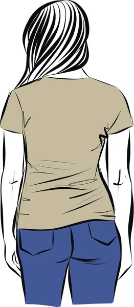 Szkic Kobiety Mody Ręcznie Rysowane Piękne Młoda Kobieta Shirty Dżinsy — Wektor stockowy